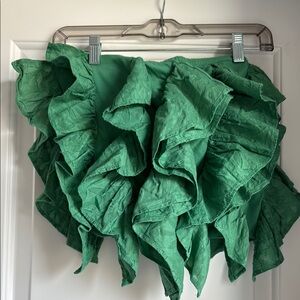 Green Ruffled strapless top